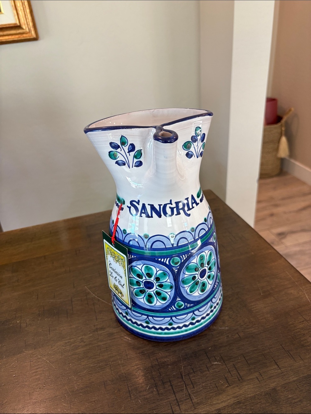 Ceramica Blue De La Cal Sangria Pitcher Pottery Hand Painted Spain 10" x 6"